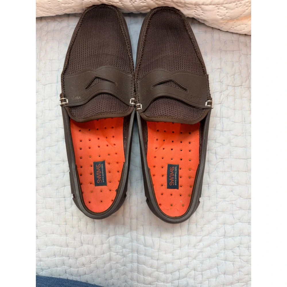 Swims Mens Braided Lace Loafer Dark Brown Rubber Mesh Water Resistant Shoes 11.5